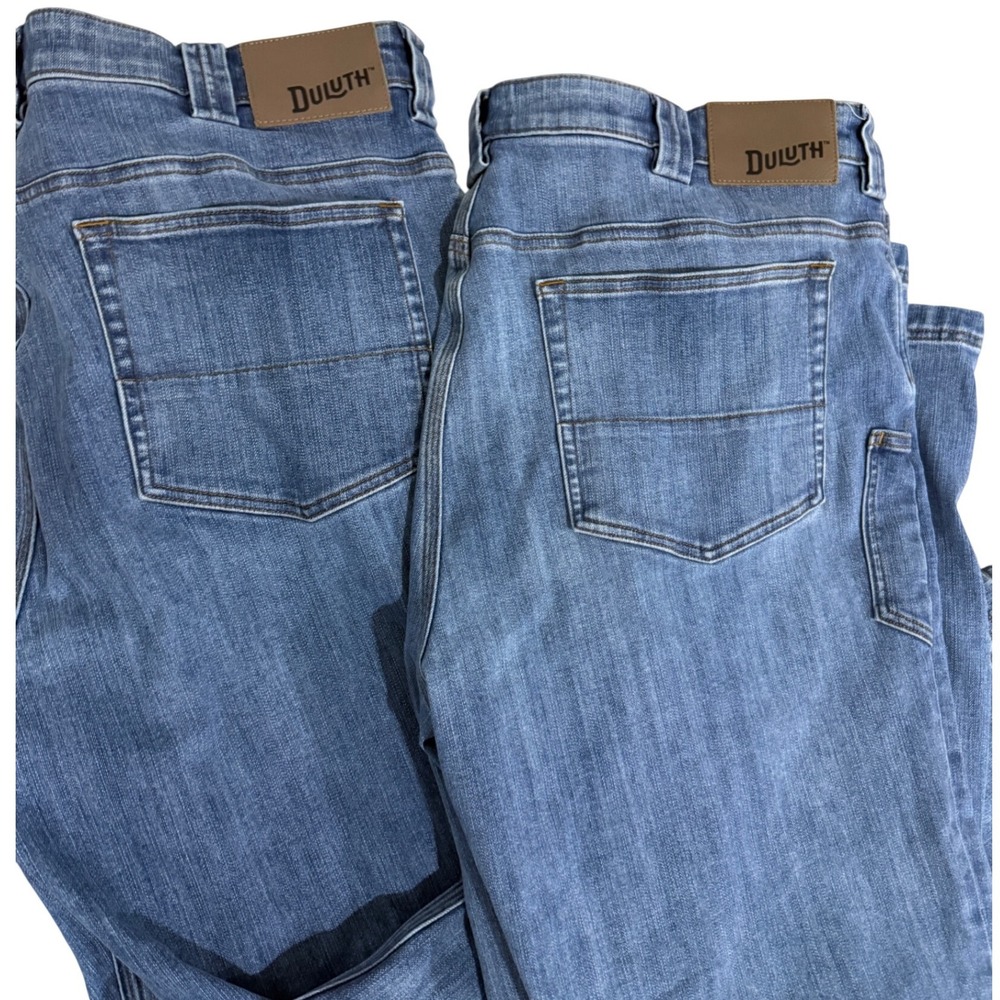 2 Pair Duluth Trading Co Mens Ballroom Relaxed Fit Jeans Blue Work Pants 38x32 - Picture 6 of 10